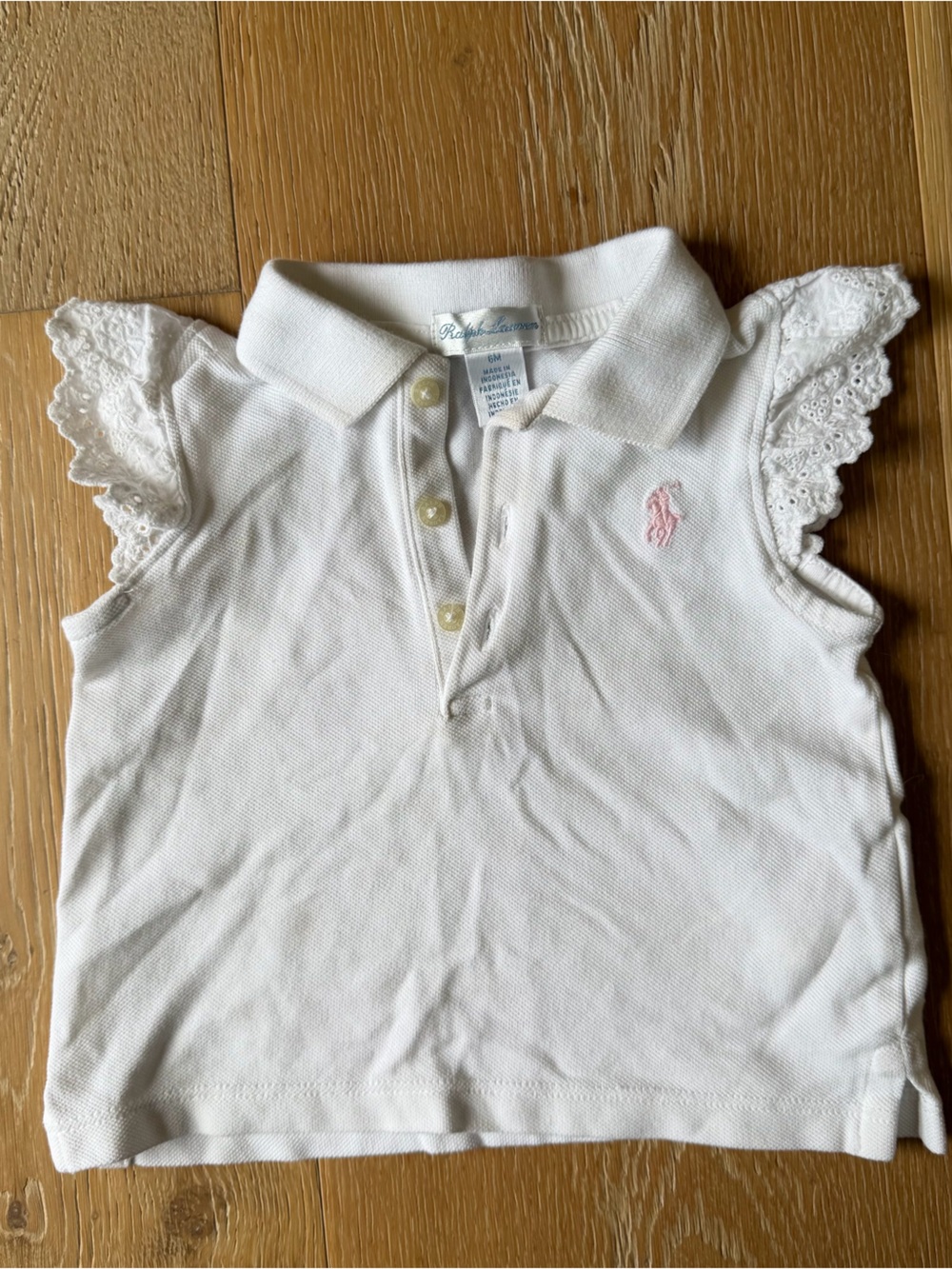 Ralph Lauren White Polo Top with Pink Embroidered Logo